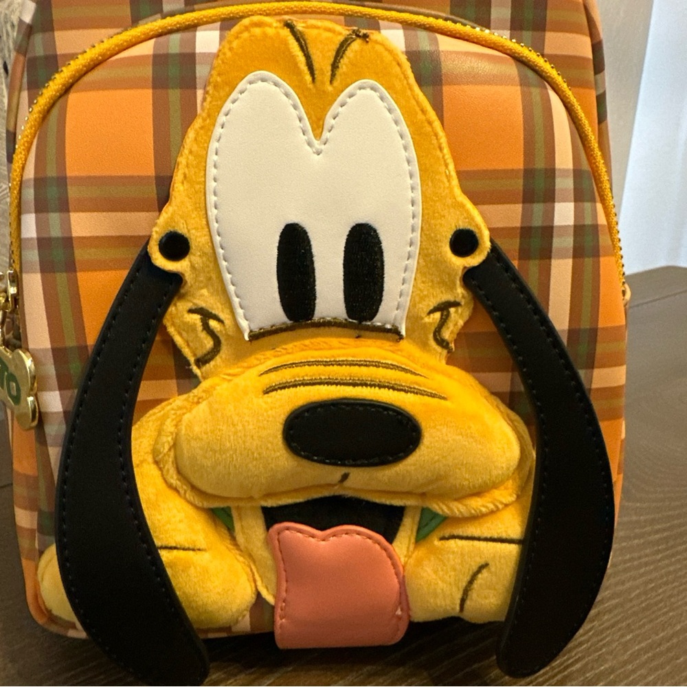 NWT Disney Loungefly Pluto 95th Anniversary Plaid Backpack Moveable Ears Fuzzy - Picture 3 of 10